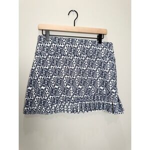 Sigrid Olsen Golf & Tennis M Skort Skirt Navy White Print Ruffle Hem Pickleball